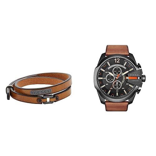 Diesel Herren Lederarmband mit Kragenstiftschließe Herren Mega Chief Chronograph, 51mm Gehäusegröße, Edelstahluhr