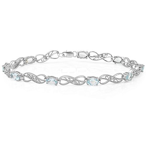 DazzlingRock Collection - Sterling-Silber 925 Sterling-Silber Ovalschliff Rundschliff Leicht Getöntes Weiß/Crystal (J) blau Diamant Blautopas