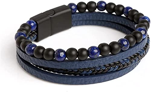 Zeayebsr Herren Premium Armband Edelstahl Armband Blau und Schwarz Mischfarbe Handgeflochten Herren Armband Tigerauge Armband Perlen Titan Stahl Armband Herren Edelstahl Magnetschnalle