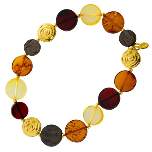 Ch.Abramowicz Bernstein Armband Silber 925 vergoldet cherry lemon braune Edelsteine Eichenholz 99