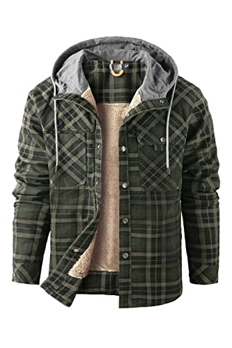 Mr.Stream Herren Kapuzenpullover Hooded Thermohemd Flanellhemd Winterjacke Hoody Fleecefutter Holzfällerhemd Arbeitshemd Hoodie Medium Green