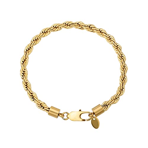 KRKC&CO 6mm Herren Armband, Rope Chain Armband 18K Gold Vergoldet/Silber Farbe Edelstahl Kordelarmband, Hip-Hop Armband, Nickelfrei Bracelet für Männer Herren Länge 17-22cm (18K Gold Vergoldet, 19.00)