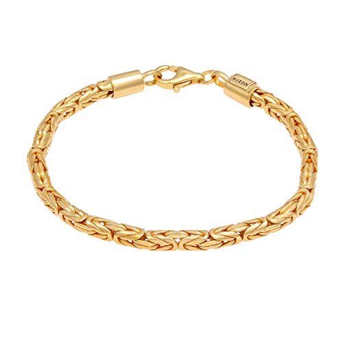 Kuzzoi Buddha Silber-Armband Königskette für Herren, handgefertigter Armschmuck aus massiven 925 Sterling Silber vergoldet, Herren-Armband golden mit Karabiner, 4 mm breit, 19 g schwer, Länge 23 cm