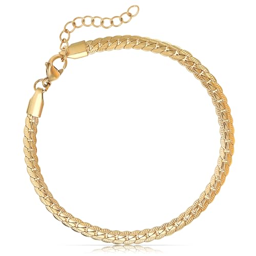 Made by Nami Herren Armband aus Edelstahl Silber/Gold • Minimalistisches Armband Herren • Armbänder für Herren • Silberarmband Männer • Grobe Cuban Link Chain Armkette (Schlangenkette Gold)