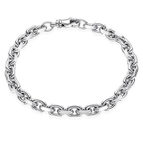 Materia Herren Armband Silber 925 6mm breit - Herrenarmband Ankerkette diamantiert rhodiniert SA-89-21cm