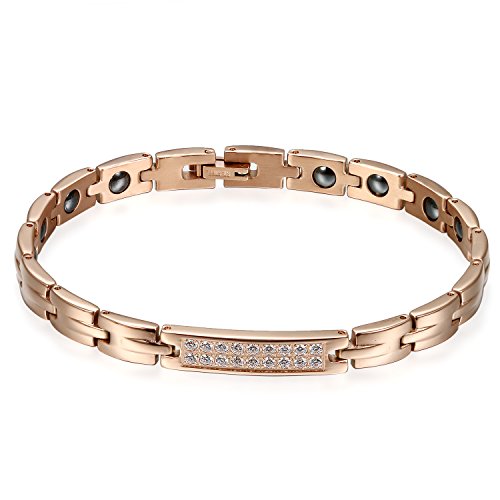Flongo Partner Armband, Edelstahl Magnet Armband Therapie Kugel Zirkon Zirkonia Armreif Magnetarmband Partnerarmbänder Rose Gold Gesundheit Paar Set Geschenk Damen, Herren