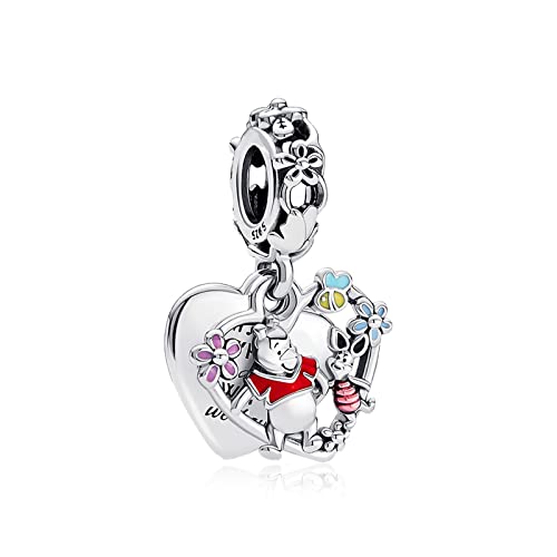 MGIUL Bear and Little Pig Heart Charm Pendant für Armbänder Halsketten 925 Sterling Silber Anhänger Perlen Schmuck Geschenk für Frauen