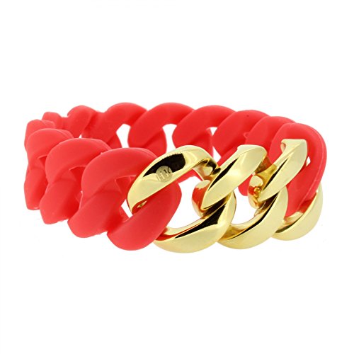 Hanse-Klunker Armband Damen ORIGINAL Silikon Koralle, Edelstahl Gold Armreif Armkette Frauen Mädchen Größe 19-20 cm inkl. Schmuck-Geschenk-Box