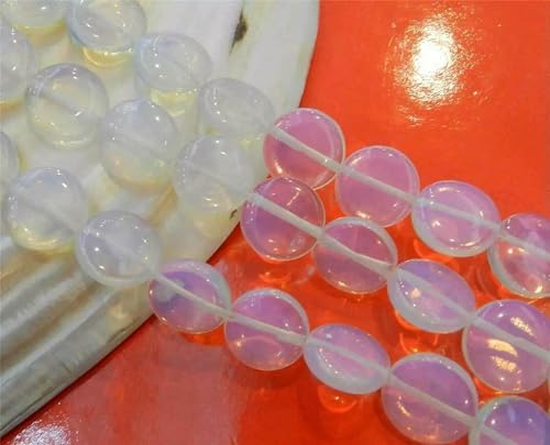 14x14mm Weißer Opal Mondstein Flache Münzen Edelsteine Lose Perlen ##KH004