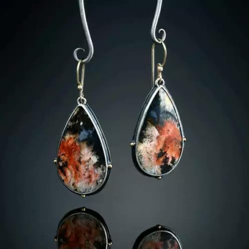 925 Silber Roter Bernstein Zirkoni Ohrringe Mondstein Zirkonia Ohrhaken Tropfen Baumeln-#13