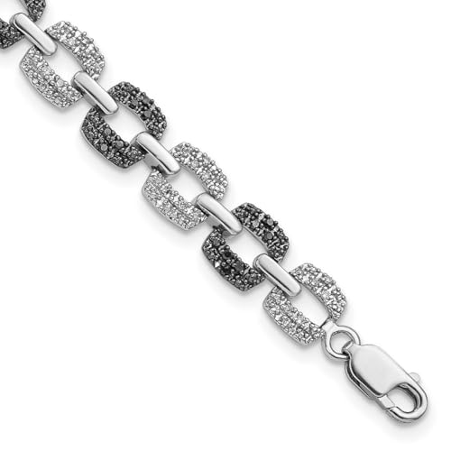 Armband aus 925er-Sterlingsilber, poliert, Krappenfassung, ausgefallener Karabinerverschluss, schwarz-weißer Diamant, 7 mm breit, Armband für Damen, 19 cm