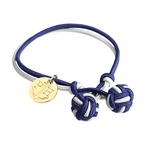 PAUL HEWITT Knotenarmband Damen und Herren Knot - Knotenarmband Nylon Marineblau-Weiß, Segeltau Armband für Männer und Frauen mit Anker-Charm aus IP-Edelstahl (Gold)