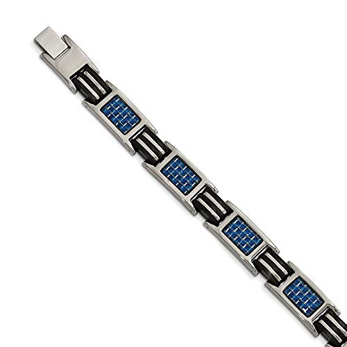 Poliertes Titan blaue Karbonfasereinsätze mit Kautschuk Armband 22 cm-JewelryWeb