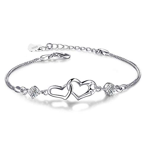Fu You Damen Armband 925 Sterling Silber Armbänder mit Herz verstellbare Armkette Armband Für Damen