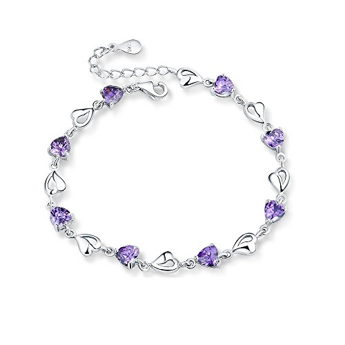 Forfamily Herz Gliedern in aus Zirkonia verstellbar tolles Geschenk erhältlich in Lila, Blau Weiß