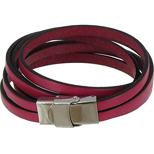 LES POULETTES BIJOUX - Leder Armband mit Dreifach-Schalten Edelstahl Schließe - Colors - Fuchsia