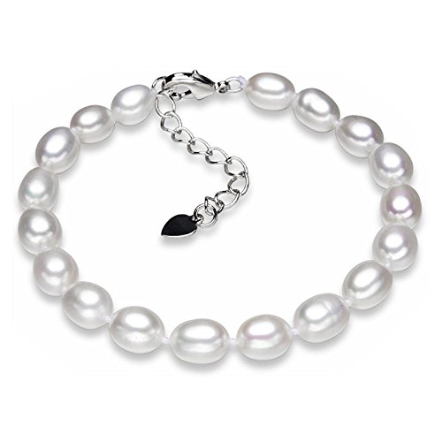Kim Johanson Damen Perlenarmband *Carla* in Silber mit echten Weißen Süßwasser Perlen Armband rhodiniert inkl. Schmuckbeutel