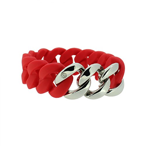 Hanse-Klunker Armband Damen ORIGINAL Silikon Rot, Edelstahl Silber Armreif Armkette Frauen Mädchen Größe 19-20 cm inkl. Schmuck-Geschenk-Box