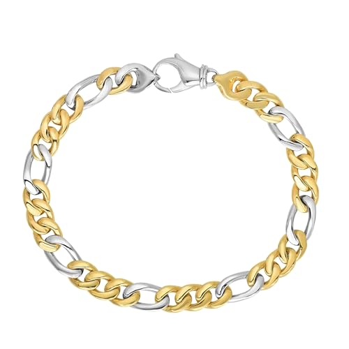 Herren-Armband, Gelb- und Weißgold, Diamantschliff, Figaroglied, 21,6 cm