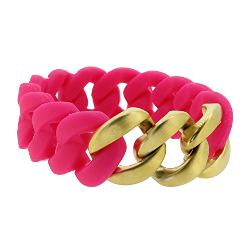 Hanse-Klunker Armband Damen ORIGINAL Silikon Pink, Edelstahl Gold Matt Frauen Mädchen Größe 19-20 cm inkl. Schmuck-Geschenk-Box