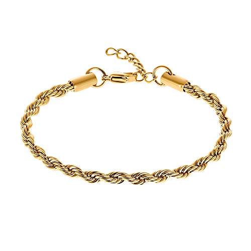 Heideman Armband Nick Herren - Aus hochwertigem Edelstahl gold farbend glänzend poliert ineinander gedrehte Kettenstänge - Armkette für Männer Länge verstellbar