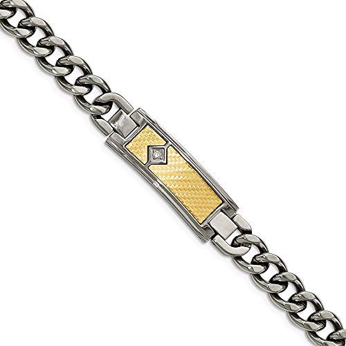 Edelstahl mit 18 ct poliert Weave strukturiert Diamant ID Armband – 25 cm
