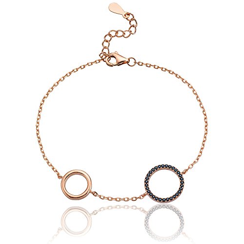 Karisma Damen Silber 925 roségold Armband 2 Kreisen Zrikonia schwarz Verlängerung 3cm