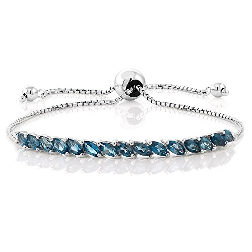 Echter blautopas 1,5 Karat 925 Sterling Silber Armband vollständig verstellbar