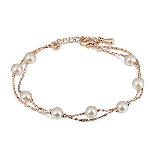 Crystalline Azuria Strangarmband mit Swarovski Kristallen Weiße simulierte Perlen 18 kt Vergoldet für Damen 20 cm