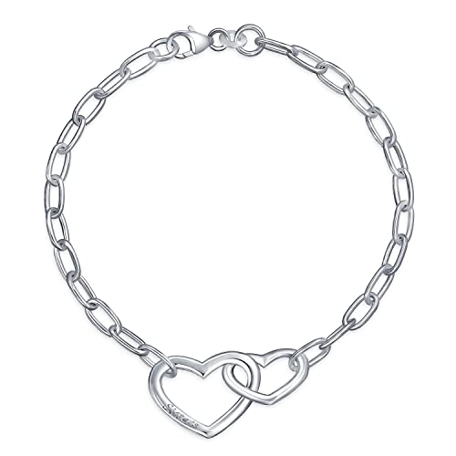 Paare Bff Sisters Intertwined Chain Link Charm Interlocking Offen Herzen Armband Für Frauen Freundin Poliert .925 Sterlingsilber 7.5 Inch