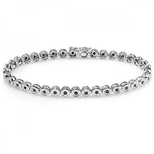 0,95 Karat (ctw) Sterling Silber Echter Rundschliff Diamant Schwarz Damen Tennis Armband 1 CT