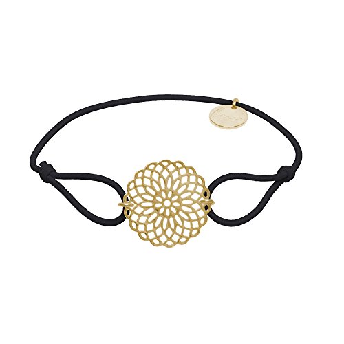 lua accessories - Armband Damen - Elastikband - größenverstellbar - hochwertig vergoldete Lebensblume - Sun Gold (schwarz)