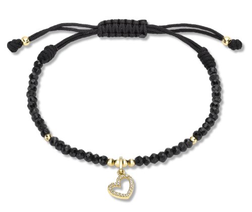 Carissima Gold Damen 9k (375) Gelbgold 0.07ct Diamant Herz Charme auf Verstellbar Schwarz Spinel Armband 22 cm/8.5zoll 1.28.661G