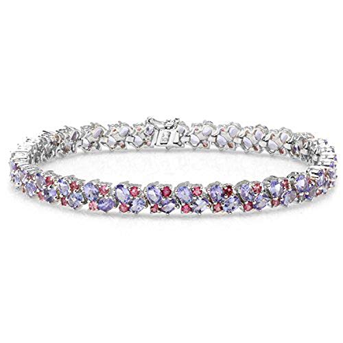10.00 CT Oval & Rundschliff für echte rosa Turmalin & Tansanit violett 925 Sterling Silber Tennis Armband (6 mm Breite x 20,3 cm Länge)