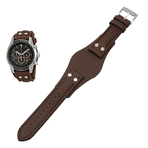 EKINS Echtes Lederarmband für Fossil CH2592 CH2564 CH2565 CH2891CH3051 Armband 22 mm Herren-Tablettarmband mit Nietenstil(Brown silver,20mm)