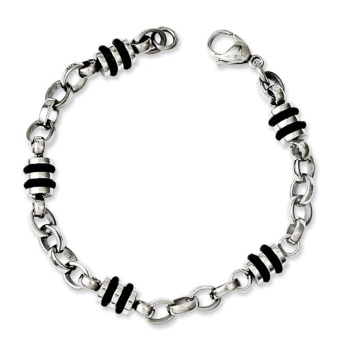 Edelstahl Stahl Gummi Akzent Fass Link Armband – 20 cm