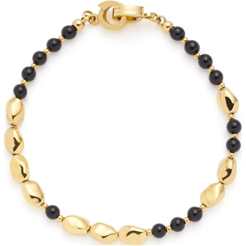 JEWELS BY LEONARDO Armband Clip & Mix Dorina, Arm-Schmuck aus goldfarbenem Edelstahl, nuggetförmige Goldperlen und schwarze Glasperlen, 19 cm Länge, Schmuck Damen, 024438