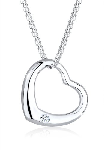 DIAMORE Halskette Damen Herz Anhänger Klassisch mit Diamant (0.03 ct.) aus 925 Sterling Silber