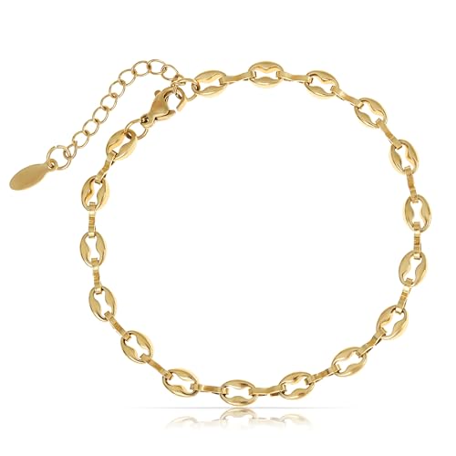 Made by Nami Herren Armband aus Edelstahl Silber/Gold • Minimalistisches Armband Herren • Armbänder für Herren • Silberarmband Männer • Grobe Cuban Link Chain Armkette (Schiffsankerkette Gold)