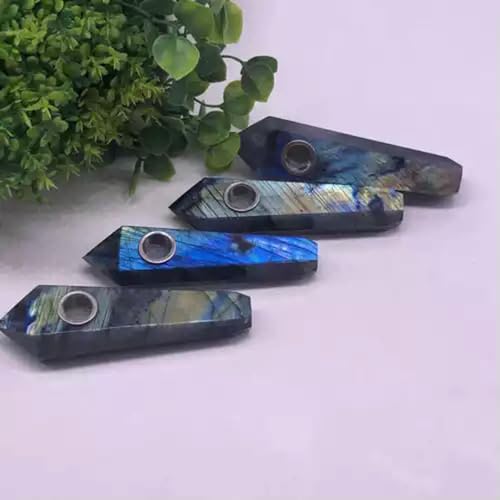 Natürlicher Bergkristall-Spitzstab, Räucherstein, Obelisk – Nr. 2 – Labradorit-Mondstein