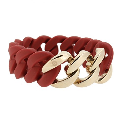 Hanse-Klunker Armband Damen ORIGINAL Silikon Rot, Edelstahl Rosegold Armreif Armkette Frauen Mädchen Größe 19-20 cm inkl. Schmuck-Geschenk-Box