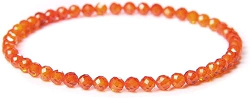 Armband for Frauen, Freundschaftsarmband, Armbänder for Frauen, 4 mm facettiertes Steinperlenarmband, winziges natürliches orangefarbenes Kristall-Energie-Edelstei n-Freundschaftsarmband, verstellbar