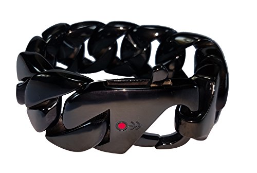 MARSOXX Schwarz poliert, schweres Herren Armband, massiver Edelstahl, Flexible Länge anpassbar, extrem breit und dick 32 mm, hochwertiger Karabiner, Panzerkette, Panzerarmband, Cuban link, Handarbeit