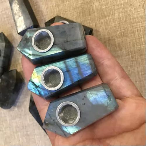 Natürlicher Quarzkristall-Spitzstab, Räucherstein, Obelisk – Nr. 10 – Labradorit-Mondstein