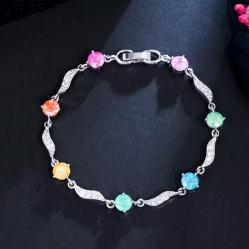 Weißgold plattiertes mehrfarbiges CZ-Tropfenblatt-Kettengli edarmband für Frauenparty