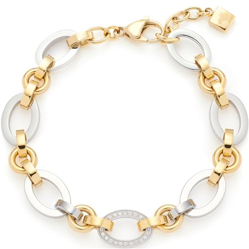 JEWELS BY LEONARDO Armband Lena • Arm-Kette aus goldfarbenem Edelstahl • bicolor farbene Kettenglieder • eingefasste Zirkonia-Steinchen • 19-21 cm Länge • Schmuck Geschenk Damen • 023403
