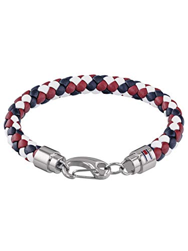 Tommy Hilfiger Casual Core Herren Armband Edelstahl Silber, Leder Blau/Rot/Weiß 19 cm