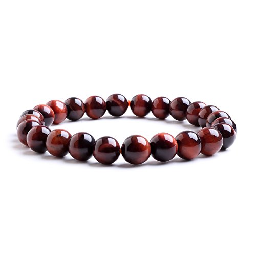 Candyfancy 8MM Perlen Armbänder Rotes Tigerauge Armband Bergkristall Beads Elastisch Natürlich Stein Damen Herren
