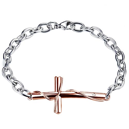 JewelryWe Schmuck Damen Armband, Lieben Freundschaftsarmband Valentinstag Paar Geschenke, Retro Klassiker Kreuz, Edelstahl, Rose Gold Silber