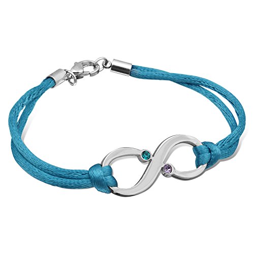 Juwelier Schönschmied- Ein elegantes Armband mit Gravurplatte Infinity mit 2 Kristallen - In verschiedenen Farben erhältlich Edelstahl 18 cm ID180_blau
